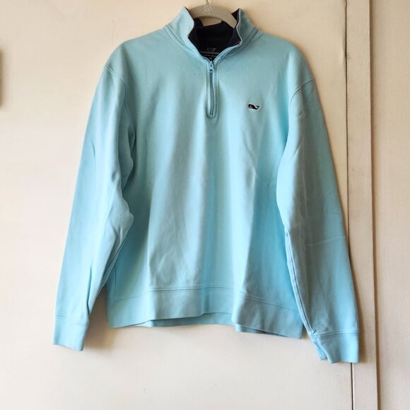🐋 Vineyard Vines Men's sz M Cotton Turquoise 1/4 Zip Sweatshirt Top Long Sleeve - Picture 2 of 13
